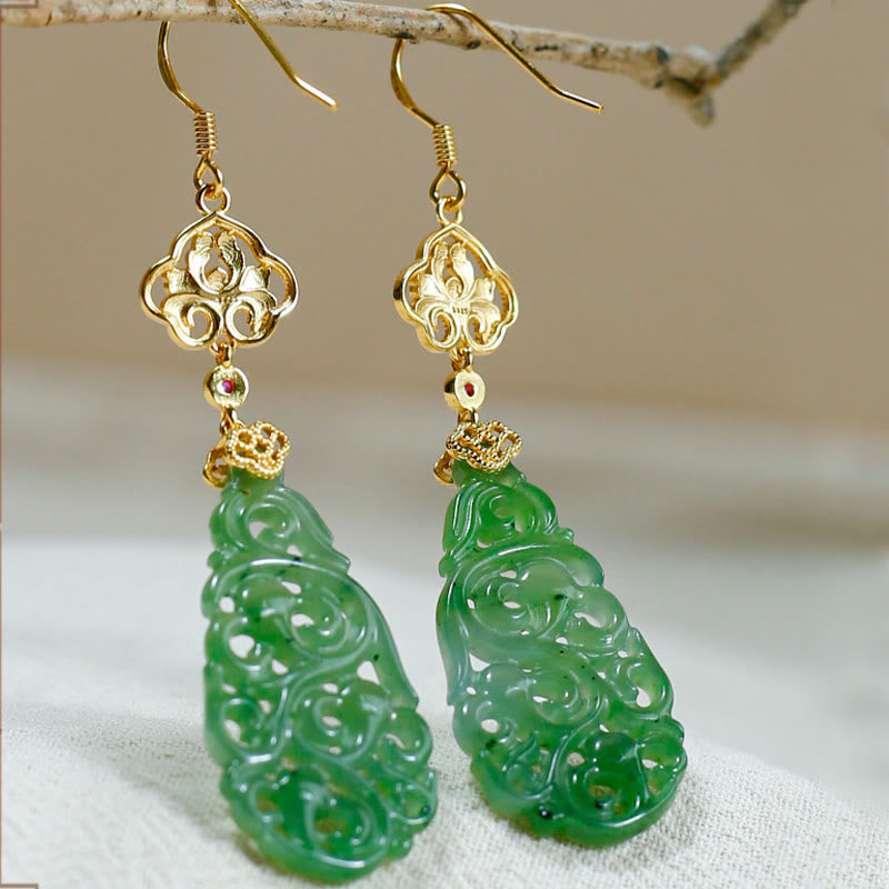 Pendientes de prosperidad de plata de ley 925 con jade hetiano hueco y esmalte de Buddha Stones - image 2