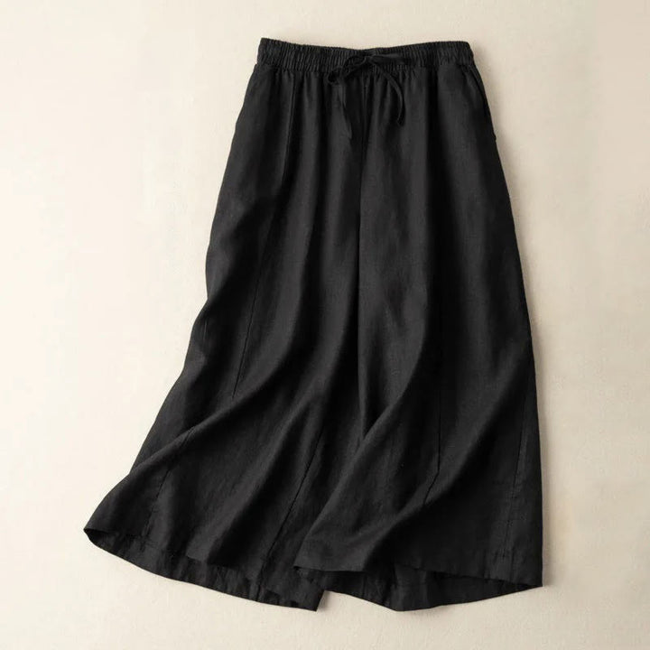 Pantalones capri de algodón y lino para mujer, de pierna ancha y bolsillos , de Buddha Stones, color liso, longitud 7-8 - Negro - US12, UK/AU16, EU44 (3XL) - image 11