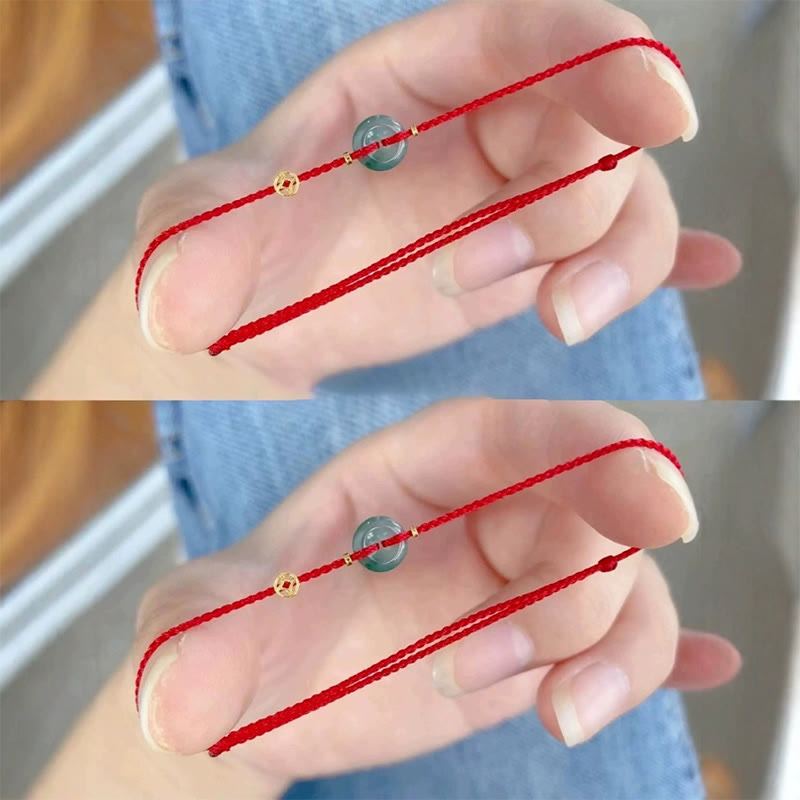 Pulsera de tobillo con Buddha Stones, hebilla de la paz, monedas de cobre y jade rojo - image 14