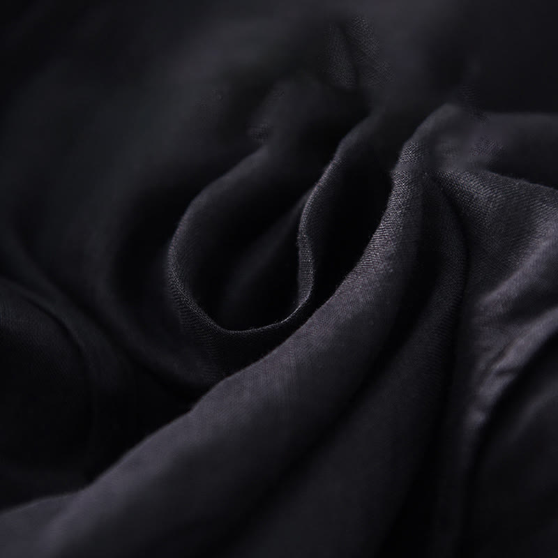 Vestido largo de lino y algodón con mangas cortas y dobladillo irregular liso con Buddha Stones - image 10