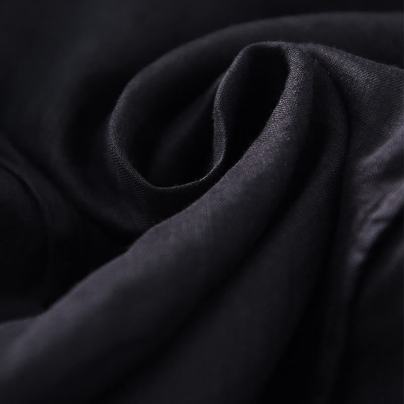 Vestido largo de lino y algodón con mangas cortas y dobladillo irregular liso con Buddha Stones - image 12