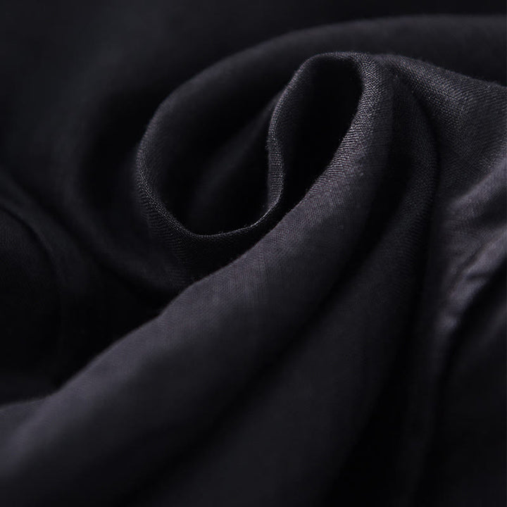 Vestido largo de lino y algodón con mangas cortas y dobladillo irregular liso con Buddha Stones - image 12