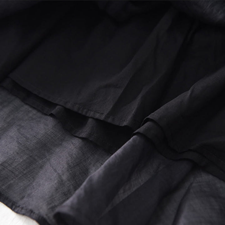 Vestido largo de lino y algodón con mangas cortas y dobladillo irregular liso con Buddha Stones - image 11