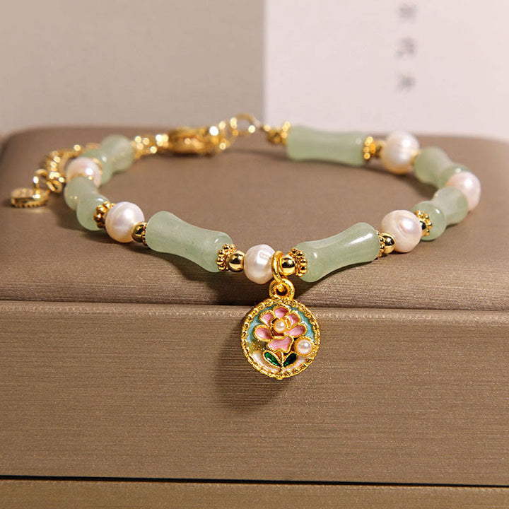 Pulsera de equilibrio con perla, aventurina verde y flor de bambú natural de Buddha Stones - Aventurina verde (circunferencia de la muñeca: 18-22 cm) - image 1