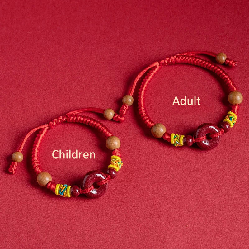 Pulsera de madera de melocotón con Buddha Stones, hilo rojo, hebilla de paz, protección de cinabrio para adultos y niños - image 3