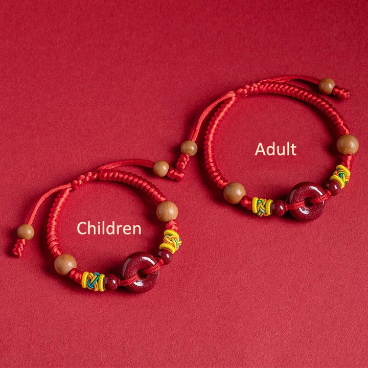 Pulsera de madera de melocotón con Buddha Stones, hilo rojo, hebilla de paz, protección de cinabrio para adultos y niños - image 3