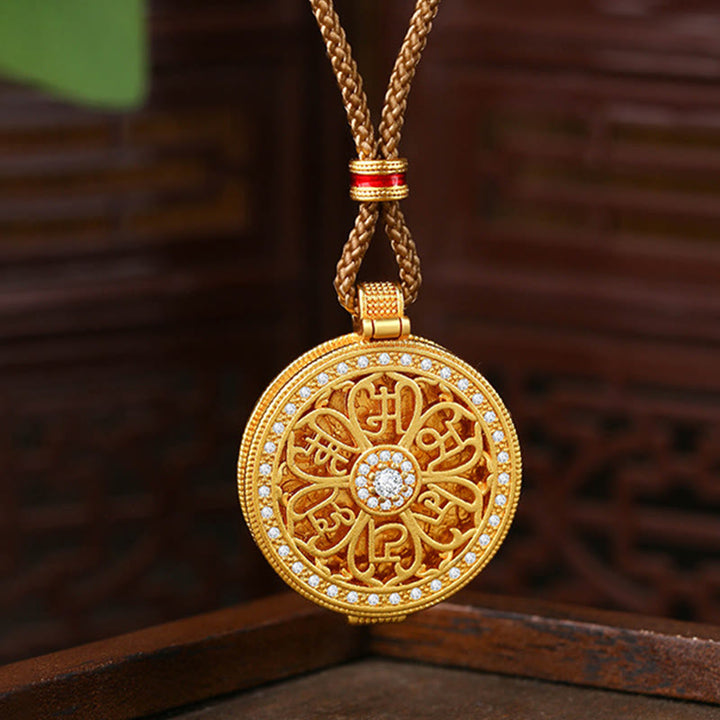 Collar con colgante de riqueza chapado en oro y cobre con piedras de Buddha Stones Om Mani Padme Hum que se puede abrir - Cobre (Riqueza ♥ Suerte) - image 1