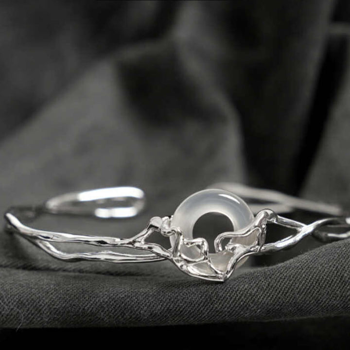 Pulsera de protección de ágata blanca con hebilla de paz de plata de ley 925 con Buddha Stones - Ágata blanca (circunferencia de la muñeca: 13-16 cm) - image 1