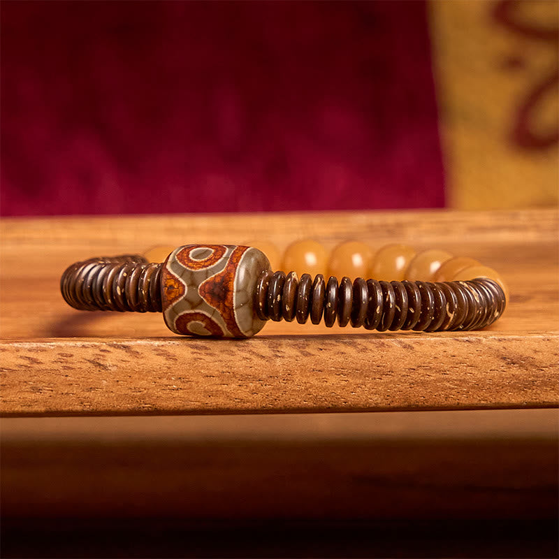 Pulsera de sabiduría de cáscara de coco con cuentas Dzi de semillas de bodhi tibetanas y Buddha Stones