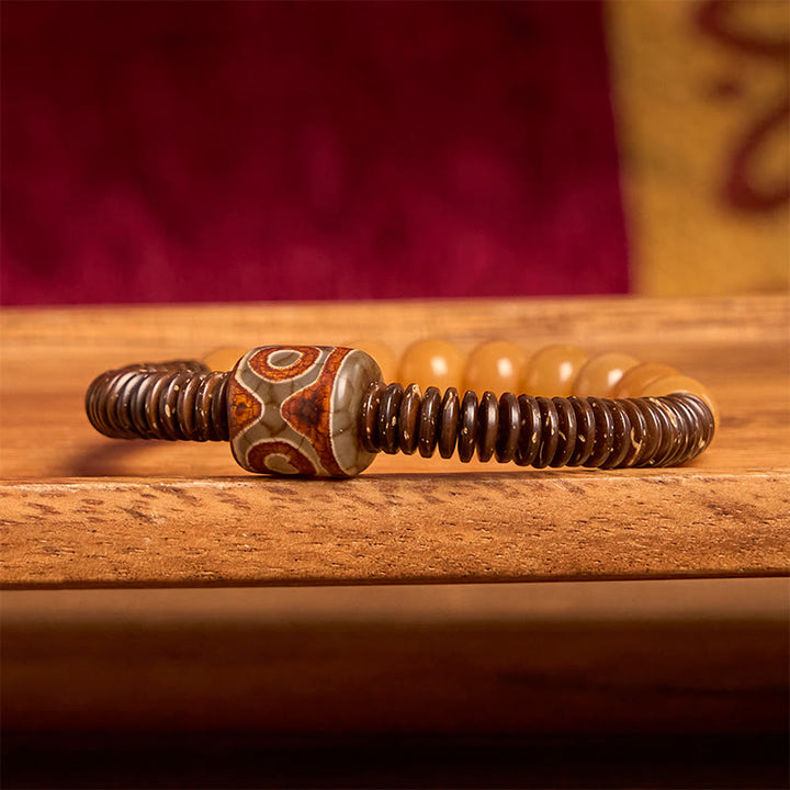 Pulsera de sabiduría de cáscara de coco con cuentas Dzi de semillas de bodhi tibetanas y Buddha Stones