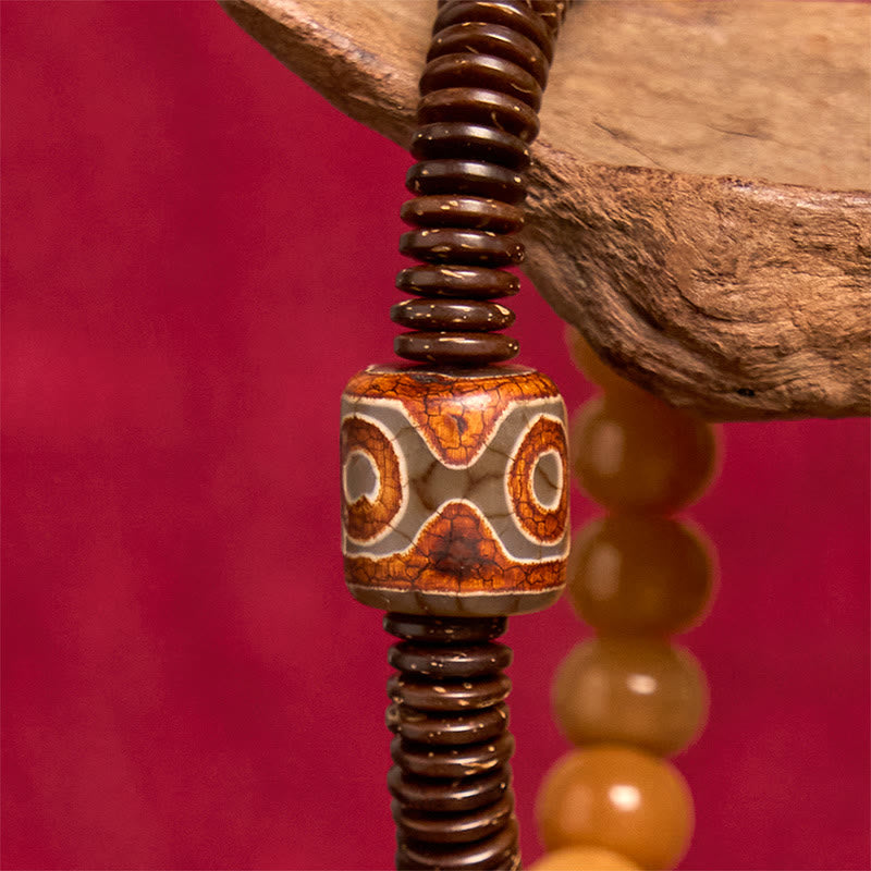 Pulsera de sabiduría de cáscara de coco con cuentas Dzi de semillas de bodhi tibetanas y Buddha Stones