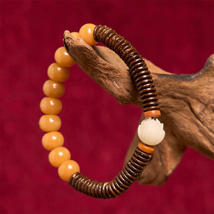 Pulsera de sabiduría de cáscara de coco con cuentas Dzi de semillas de bodhi tibetanas y Buddha Stones