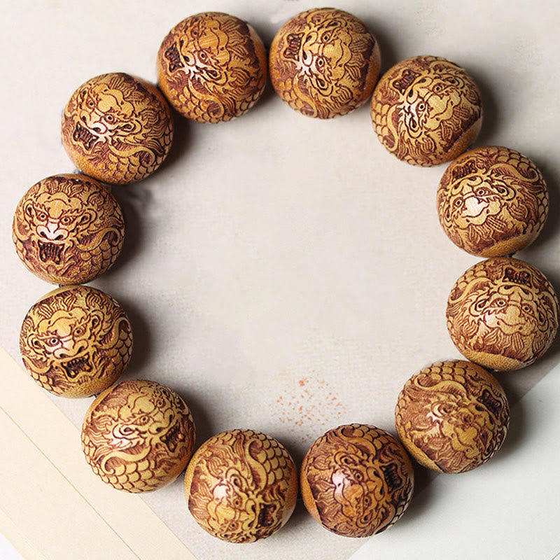 Buddha Stones talladas de sándalo y dragón que aleja los malos espíritus - Sándalo (circunferencia de la muñeca: 18-21 cm) - image 1
