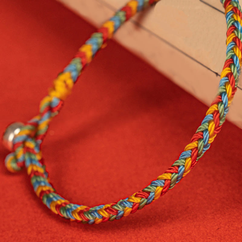 Pulsera trenzada de ocho hilos con nudo de la paz y cuerda colorida de Buddha Stones en plata de ley 925 - image 9