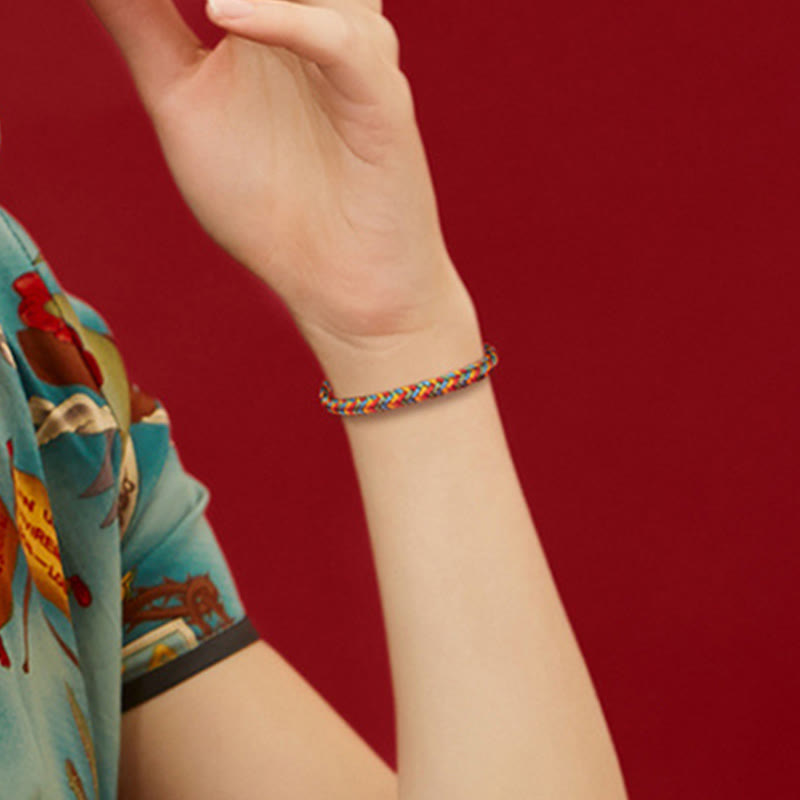 Pulsera trenzada de ocho hilos con nudo de la paz y cuerda colorida de Buddha Stones en plata de ley 925 - image 11