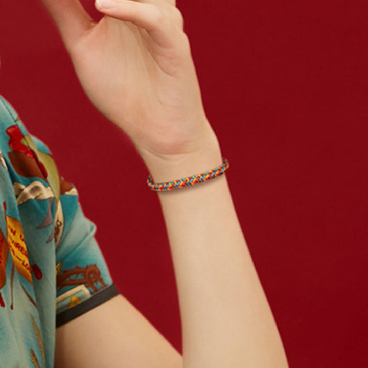 Pulsera trenzada de ocho hilos con nudo de la paz y cuerda colorida de Buddha Stones en plata de ley 925 - image 11