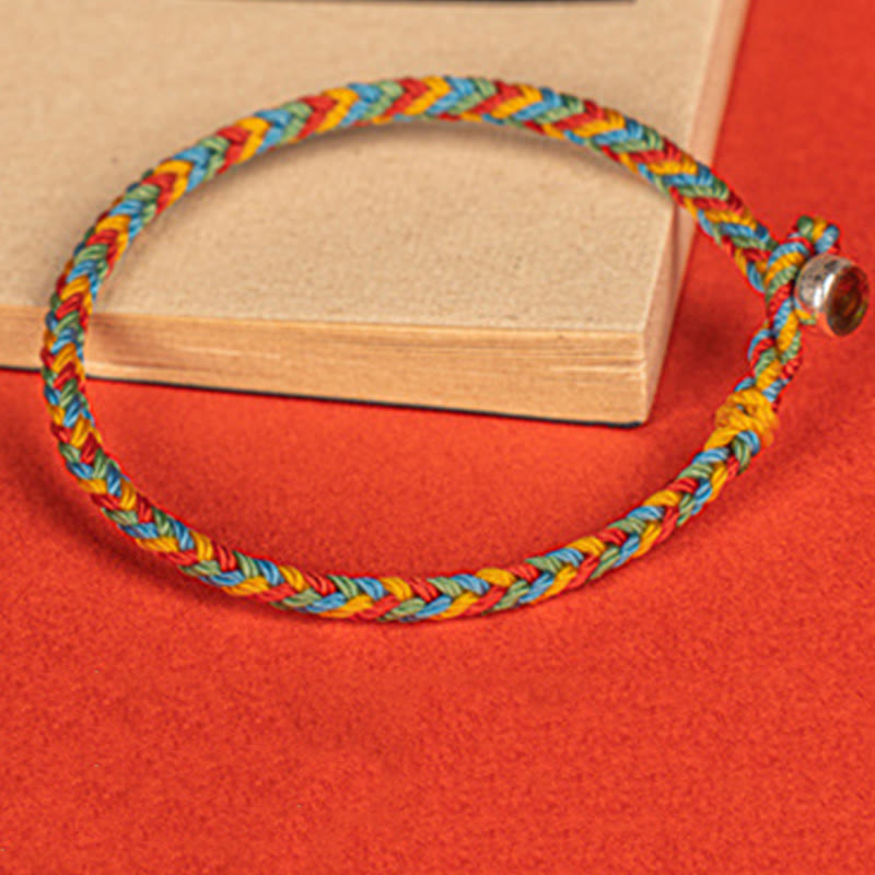 Pulsera trenzada de ocho hilos con nudo de la paz y cuerda colorida de Buddha Stones en plata de ley 925 - image 4