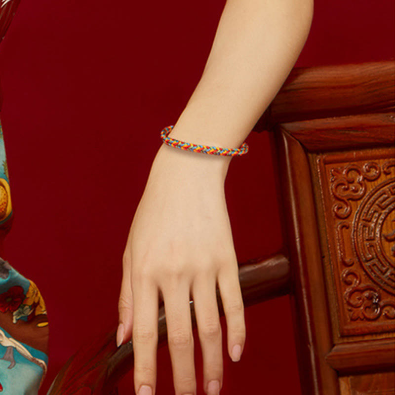 Pulsera trenzada de ocho hilos con nudo de la paz y cuerda colorida de Buddha Stones en plata de ley 925 - image 12