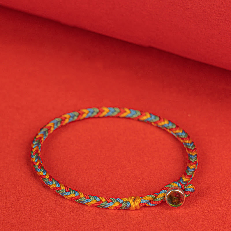 Pulsera trenzada de ocho hilos con nudo de la paz y cuerda colorida de Buddha Stones en plata de ley 925 - image 2