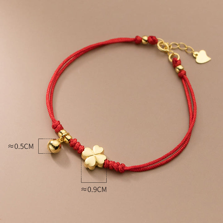 Pulsera Buddha Stones de plata de ley 925 bañada en oro con trébol de cuatro hojas y hilo rojo - image 8