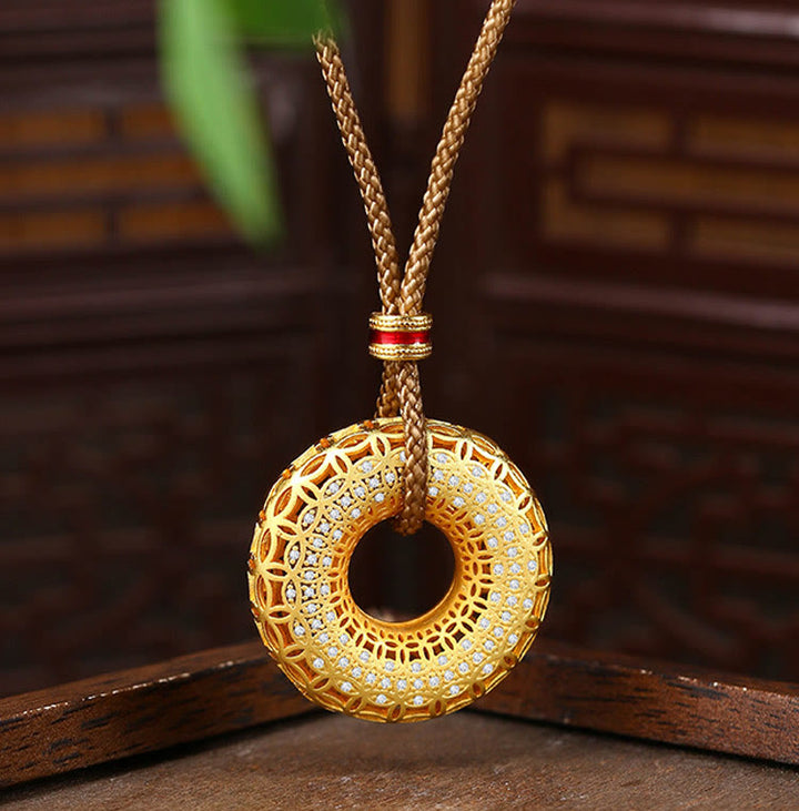 Colgante de cobre con diseño de moneda de cobre y Buddha Stones, hebilla de la paz, símbolo de la prosperidad - Cobre bañado en oro de 24 quilates y cuerda - image 1