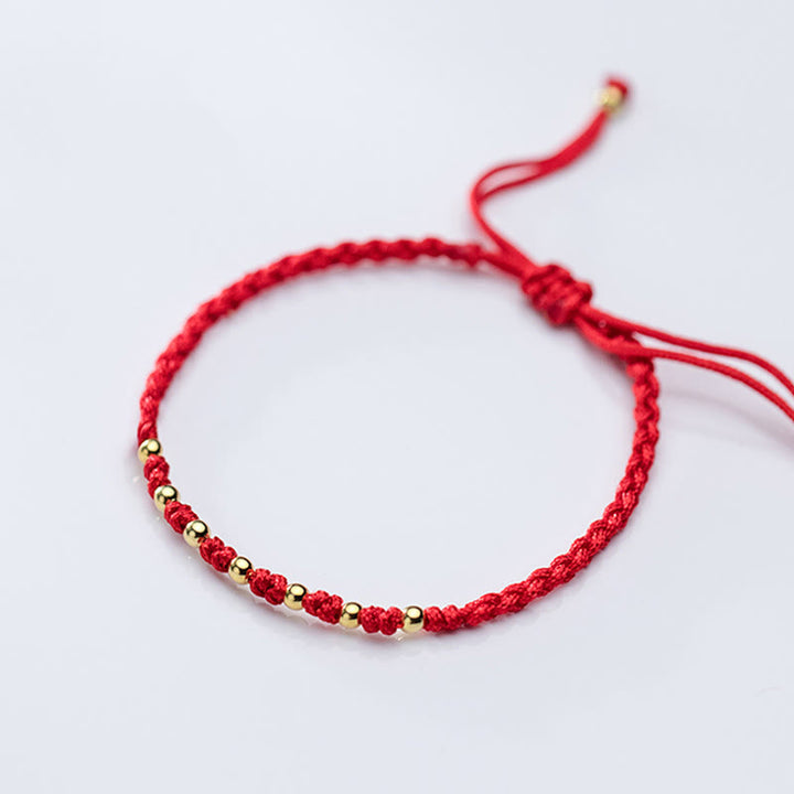 Pulsera trenzada de hilo rojo con cuentas de oro bañadas en plata de ley 925 y Buddha Stones - image 12