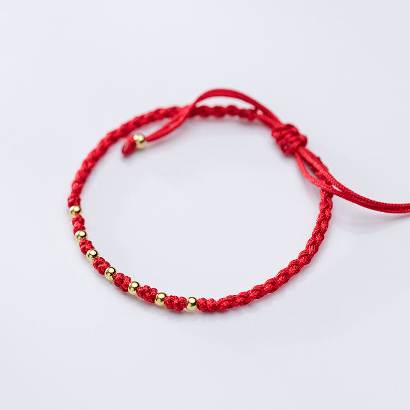 Pulsera trenzada de hilo rojo con cuentas de oro bañadas en plata de ley 925 y Buddha Stones - image 11