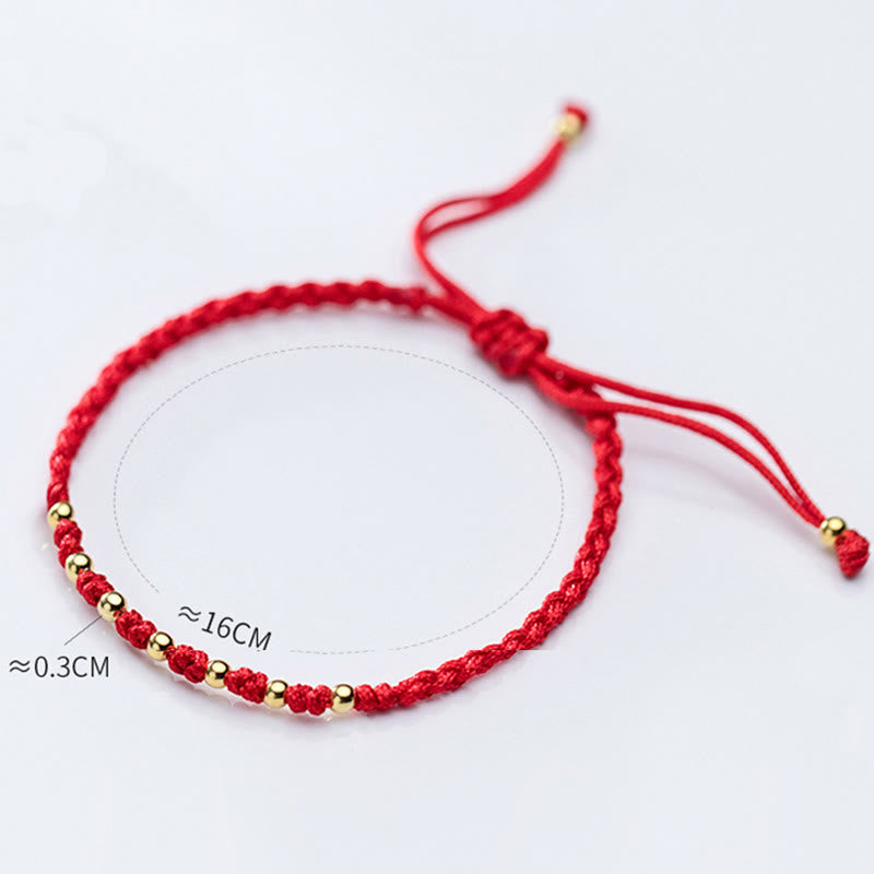Pulsera trenzada de hilo rojo con cuentas de oro bañadas en plata de ley 925 y Buddha Stones - image 14