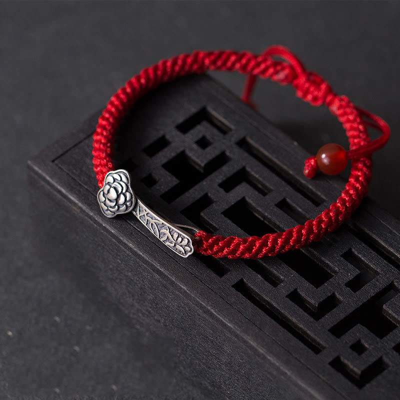 Pulsera trenzada de hilo rojo Ruyi "As One Wishes" de plata de ley 925 con Buddha Stones retro - image 1
