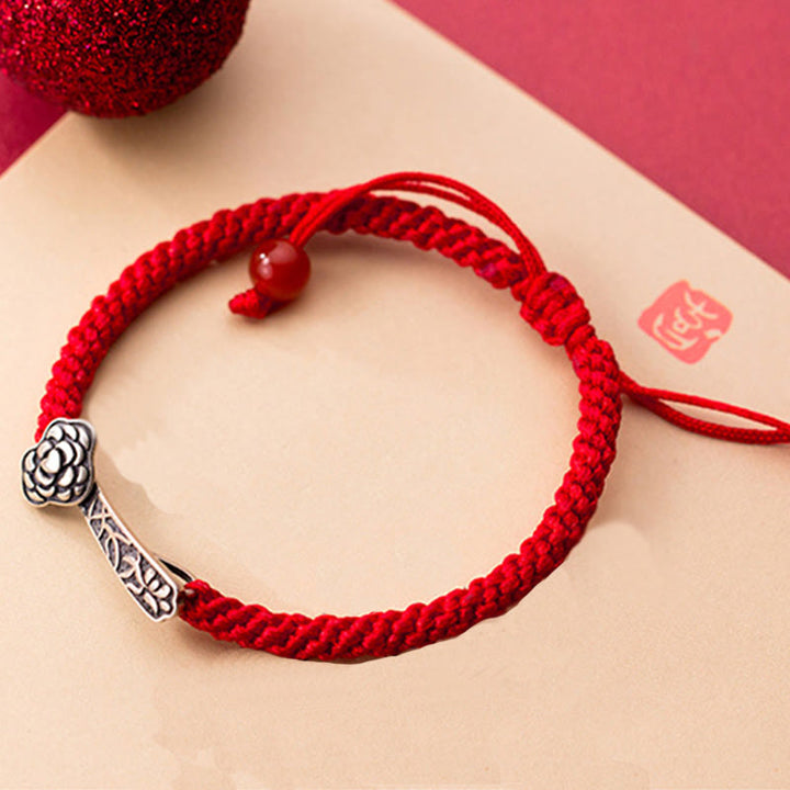Pulsera trenzada de hilo rojo Ruyi "As One Wishes" de plata de ley 925 con Buddha Stones retro - image 3