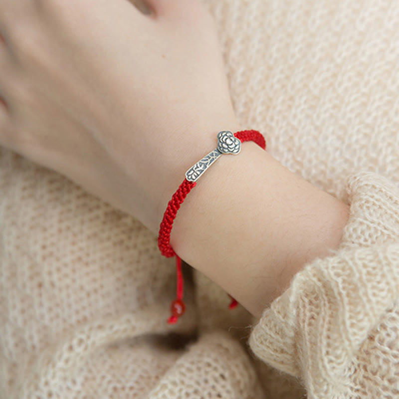 Pulsera trenzada de hilo rojo Ruyi "As One Wishes" de plata de ley 925 con Buddha Stones retro - image 12