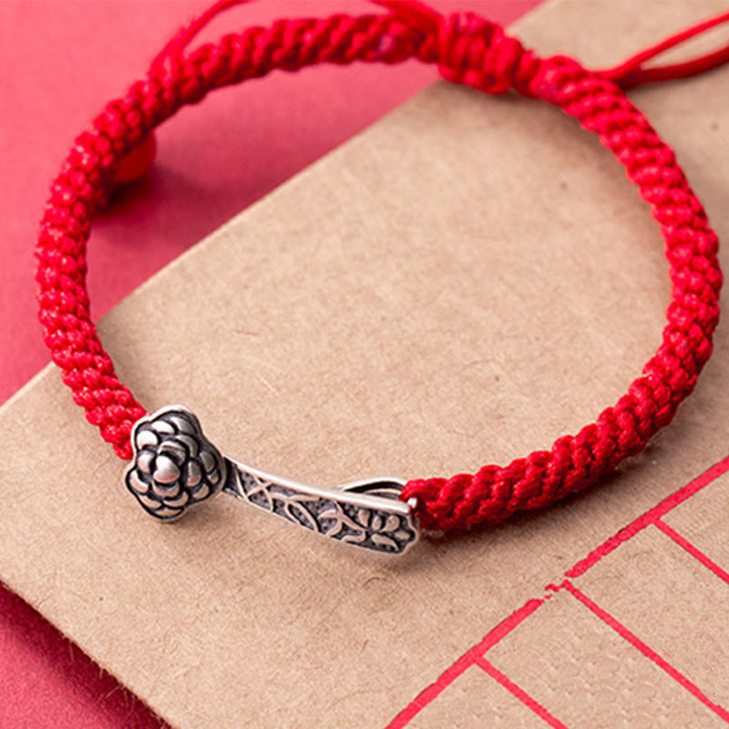 Pulsera trenzada de hilo rojo Ruyi "As One Wishes" de plata de ley 925 con Buddha Stones retro - image 8