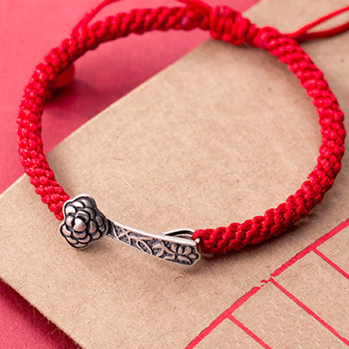 Pulsera trenzada de hilo rojo Ruyi "As One Wishes" de plata de ley 925 con Buddha Stones retro - image 8