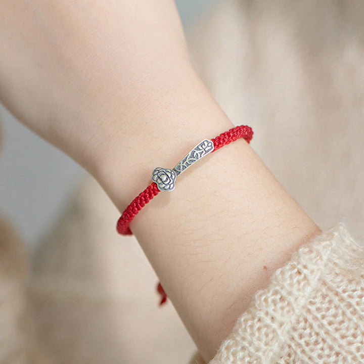 Pulsera trenzada de hilo rojo Ruyi "As One Wishes" de plata de ley 925 con Buddha Stones retro - image 11
