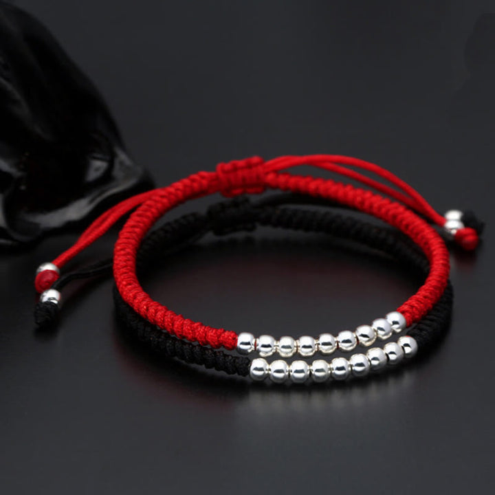 Pulsera de la suerte con cuentas simples de Buddha Stones en plata de ley 925 estilo retro con nudo - image 3