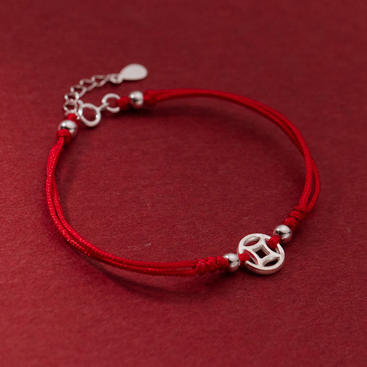 Pulsera de hilo de la suerte con monedas de cobre huecas de plata de ley 925 con Buddha Stones - image 1