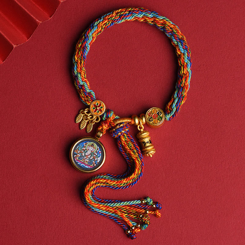 Pulsera de cuerda colorida con Buddha Stones Thangka, zodíaco chino tibetano, zakiram - Buey y tigre - image 1