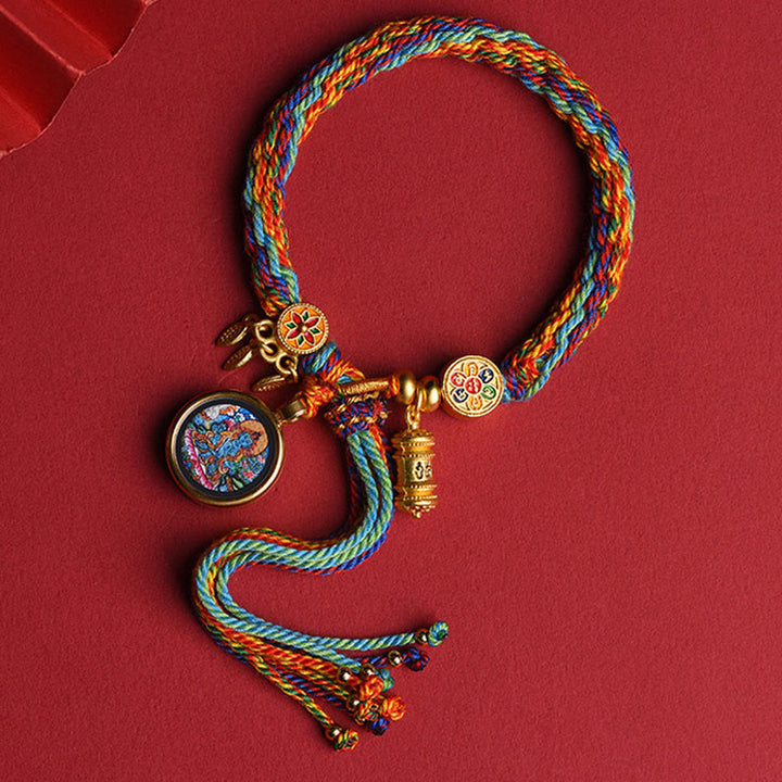 Pulsera de cuerda colorida con Buddha Stones Thangka, zodíaco chino tibetano, zakiram - Caballo - image 2