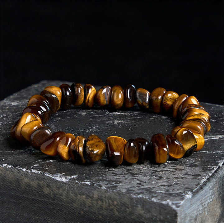Pulsera de coraje con bloques irregulares de ojo de tigre y Buddha Stones