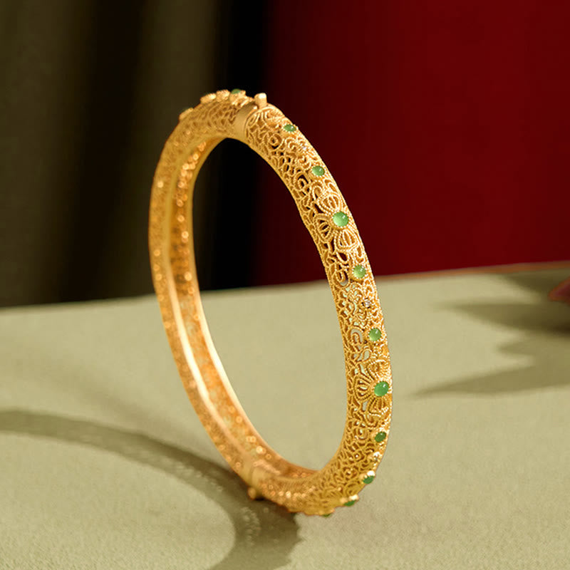 Pulsera de la riqueza con diseño de filigrana hueca y Buddha Stones bañadas en cobre y oro