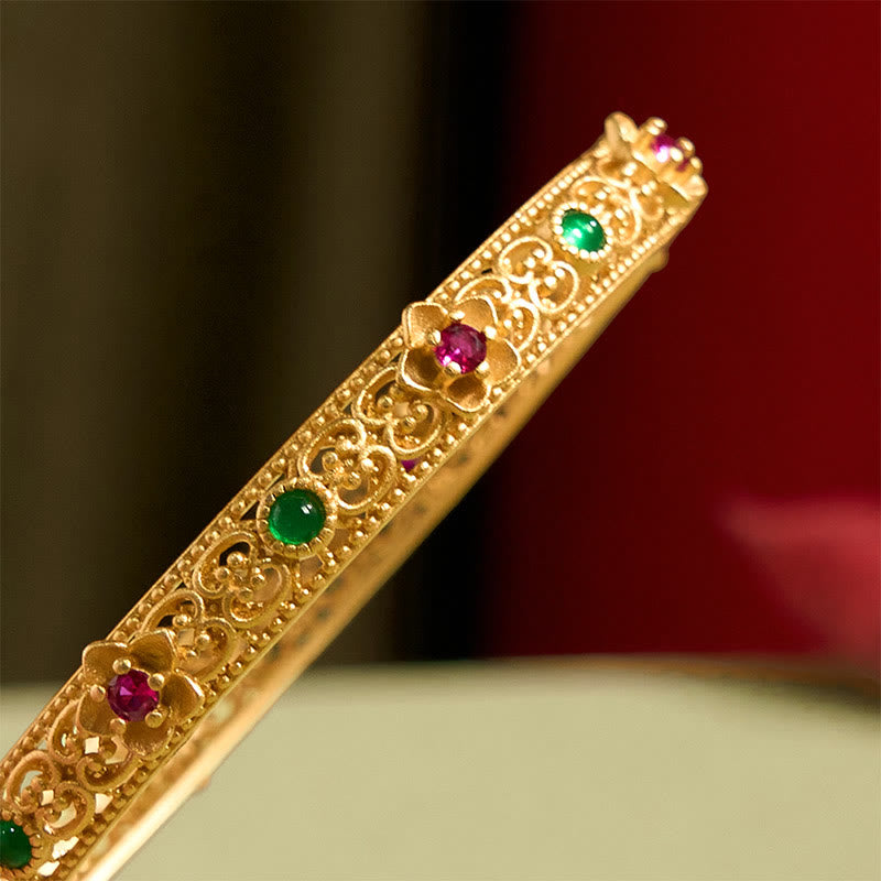 Pulsera de la suerte con diseño hueco de Buddha Stones y flor de oro bañada en cobre