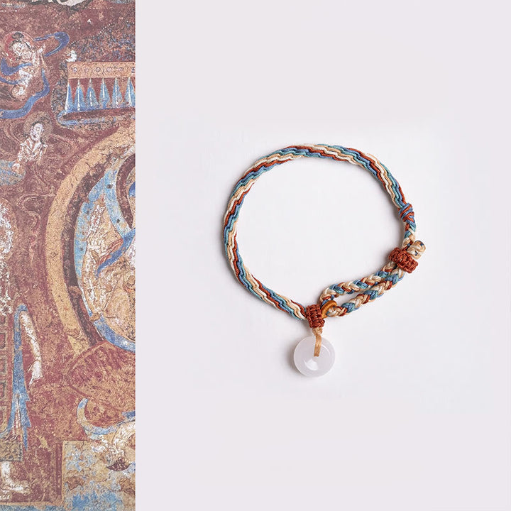 Pulsera trenzada de cuerda de colores con hebilla de paz y jade hetiano natural de Buddha Stones - Hebilla de la Paz de Jade Hetian (Circunferencia de la muñeca: 15-22 cm) - image 1