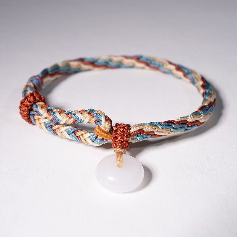 Pulsera trenzada de cuerda de colores con hebilla de paz y jade hetiano natural de Buddha Stones - image 2