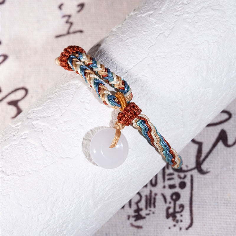 Pulsera trenzada de cuerda de colores con hebilla de paz y jade hetiano natural de Buddha Stones - image 3