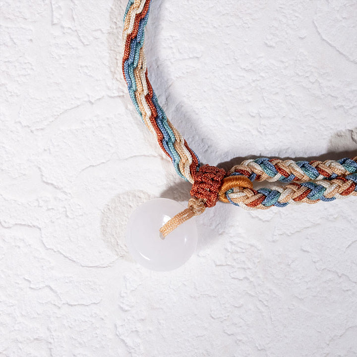 Pulsera trenzada de cuerda de colores con hebilla de paz y jade hetiano natural de Buddha Stones - image 4