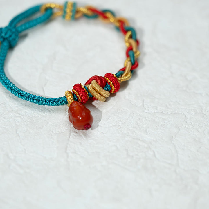 Pulsera trenzada de cuatro hilos con Buddha Stones, ágata roja natural, Pixiu Confidence - image 5