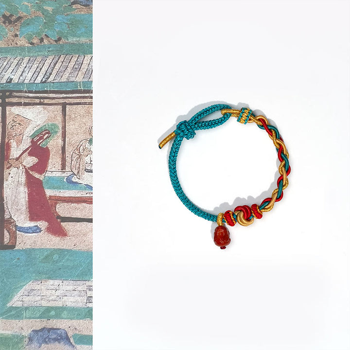 Pulsera trenzada de cuatro hilos con Buddha Stones, ágata roja natural, Pixiu Confidence - PiXiu de ágata roja (circunferencia de la muñeca: 15-22 cm) - image 1