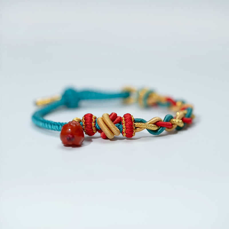 Pulsera trenzada de cuatro hilos con Buddha Stones, ágata roja natural, Pixiu Confidence - image 2