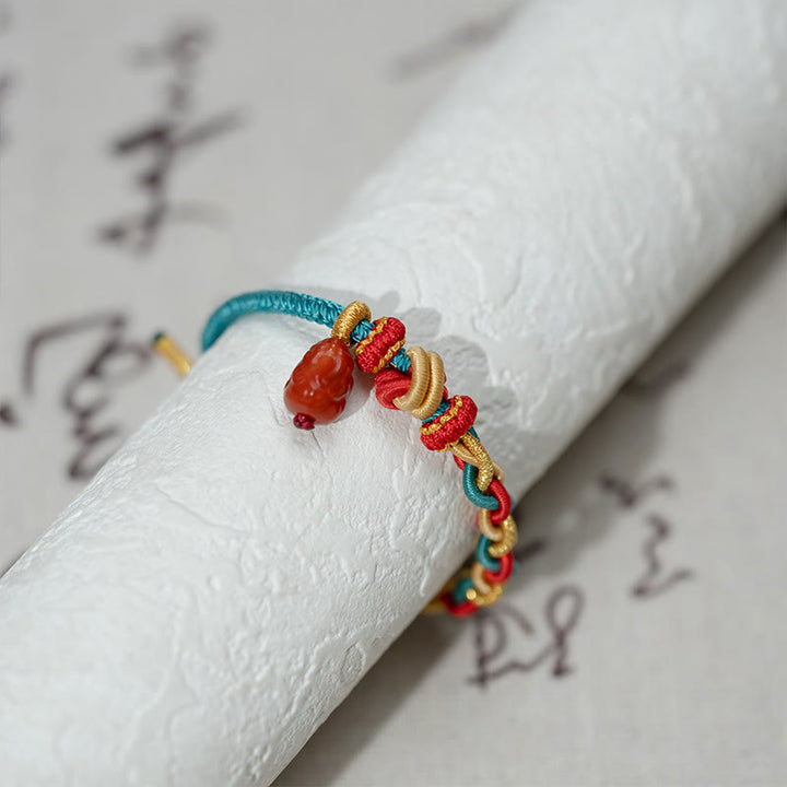 Pulsera trenzada de cuatro hilos con Buddha Stones, ágata roja natural, Pixiu Confidence - image 3