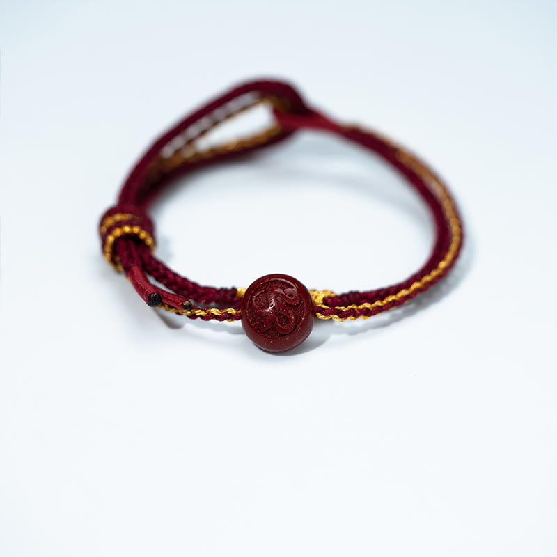 Pulsera trenzada de ocho hilos con cuentas de cinabrio y nudo de flor de durazno con Buddha Stones - image 2